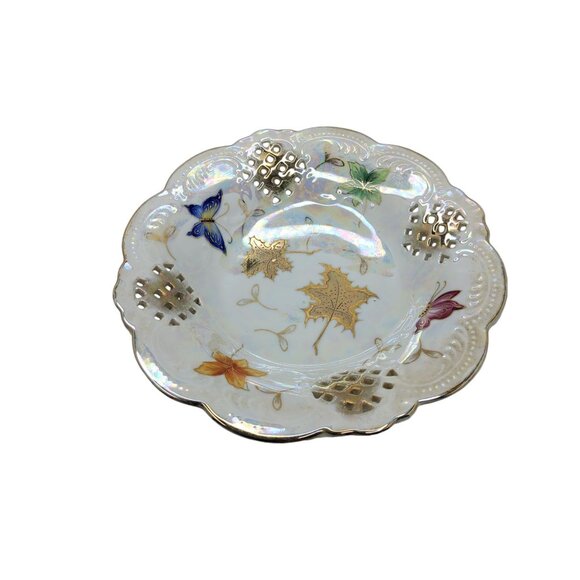 Vintage 1950's Lipper & Mann Pierced  Lusterware Porcelain Compote - Picture 3 of 5